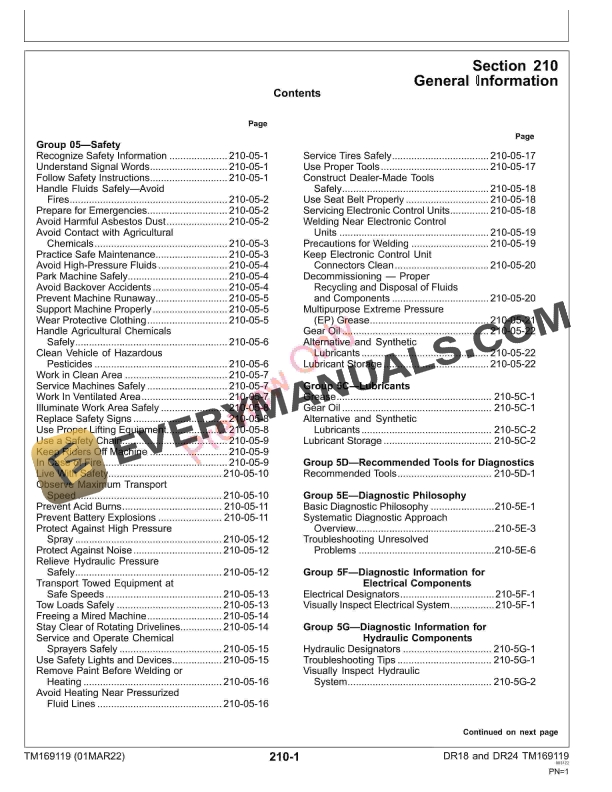 John Deere DR 18 and DR 24 Deere-Orthman Planters Diagnostic Technical Manual TM169119 01MAR22 7 John Deere DR 18 and DR 24 Deere Orthman Planters Diagnostic Technical Manual TM169119 01MAR22 5