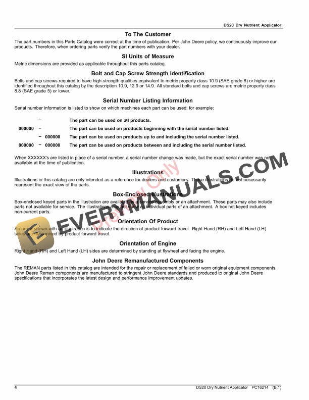 John Deere DS20 Dry Nutrient Applicator Parts Catalog PC16214 18JAN23-4