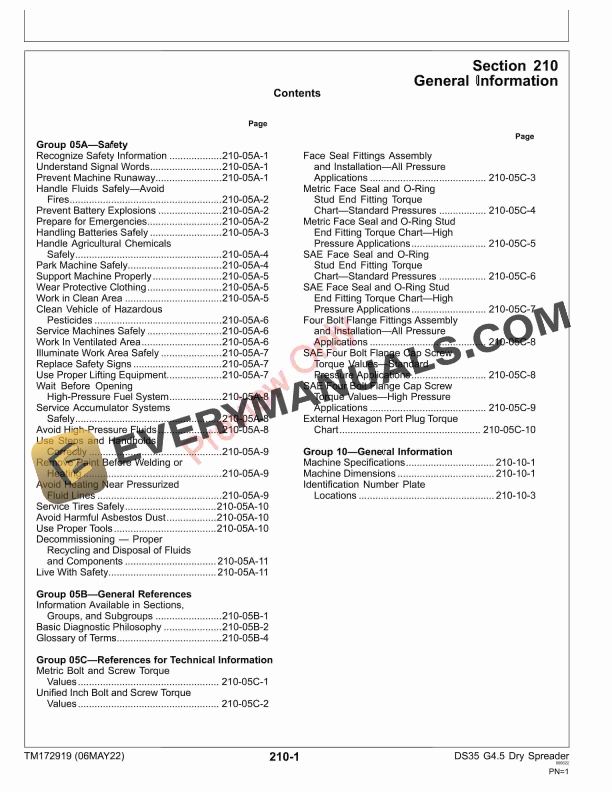 John Deere DS35 G4.5 Dry Spreader Technica lManual Technical Manual TM172919 06MAY22 5