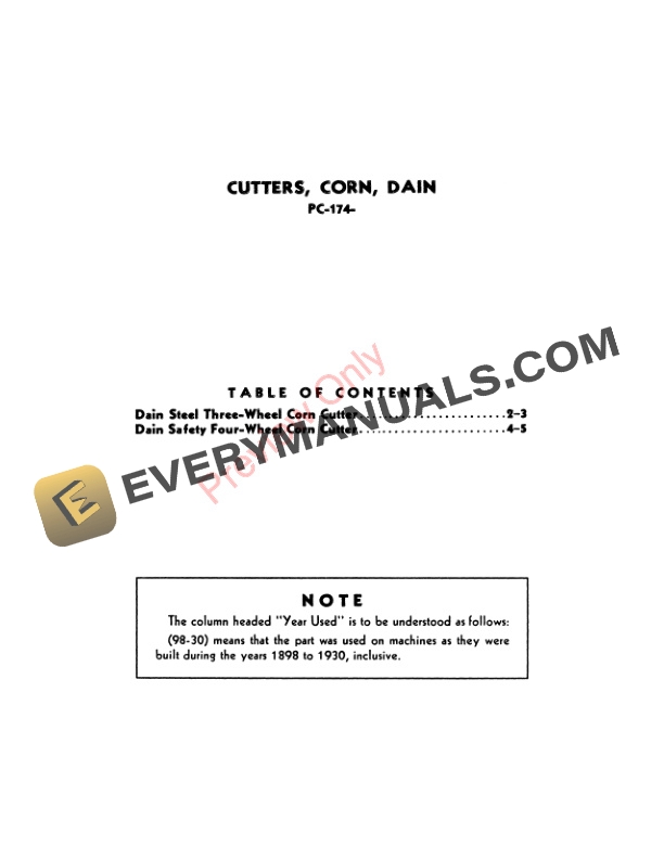 John Deere Dain Corn Cutters Parts Catalog PC174 01APR51-3