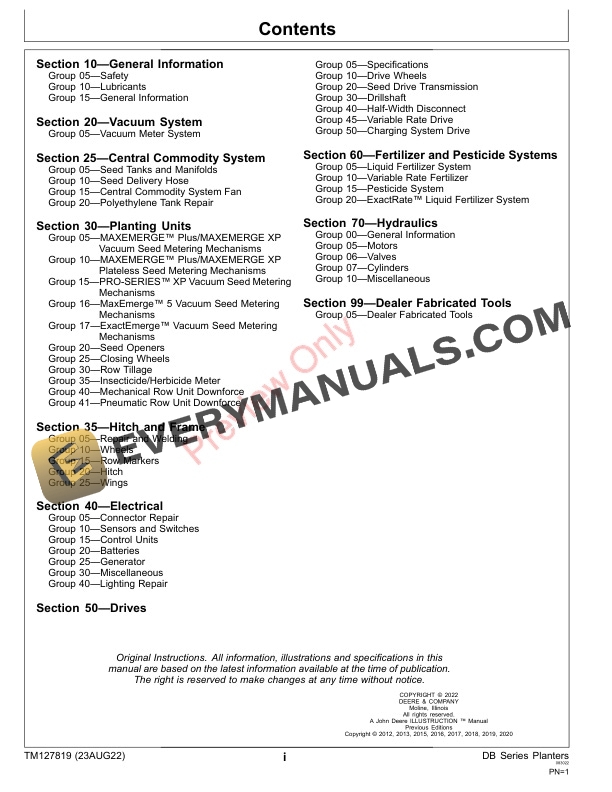 John Deere Deere Bauer Series Planter Repair Technical Manual TM127819 23AUG22 3