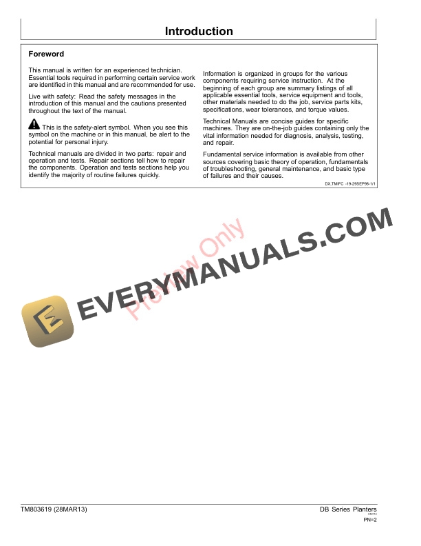 John Deere Deere Bauer Series Planters Horizontina Technical Manual TM803619 28MAR13 2