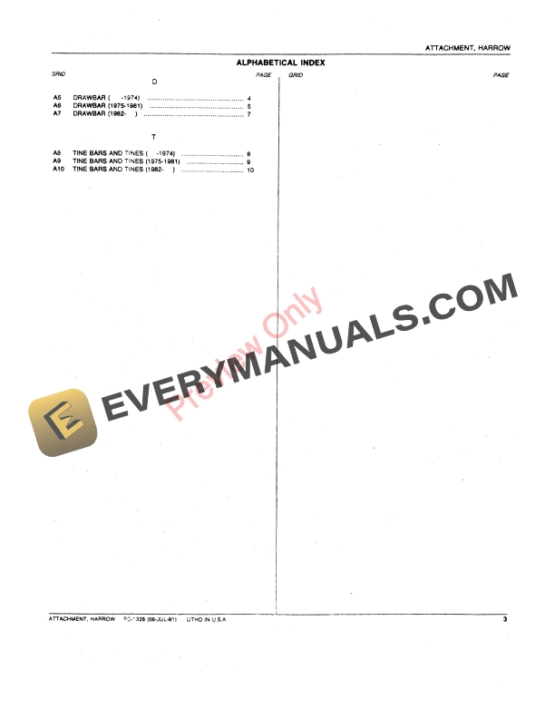 John Deere Disk Harrow Attachments Parts Catalog PC1328 08JUL81-5