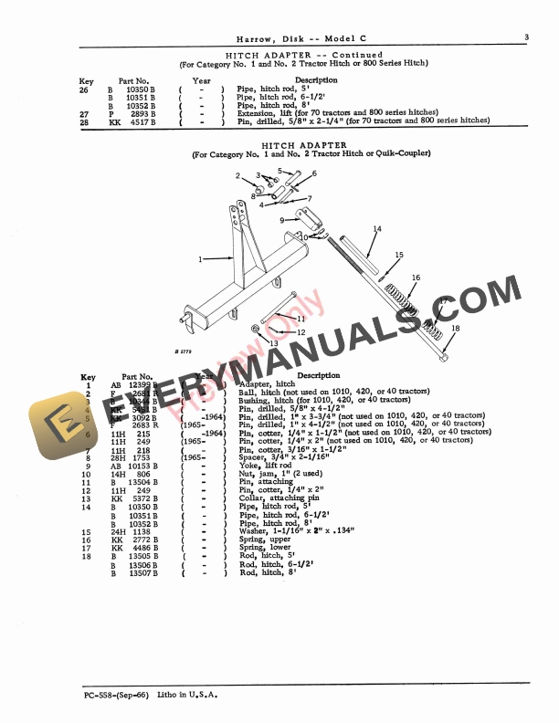 John Deere Disk Harrow – C Parts Catalog PC558 01SEP66-5