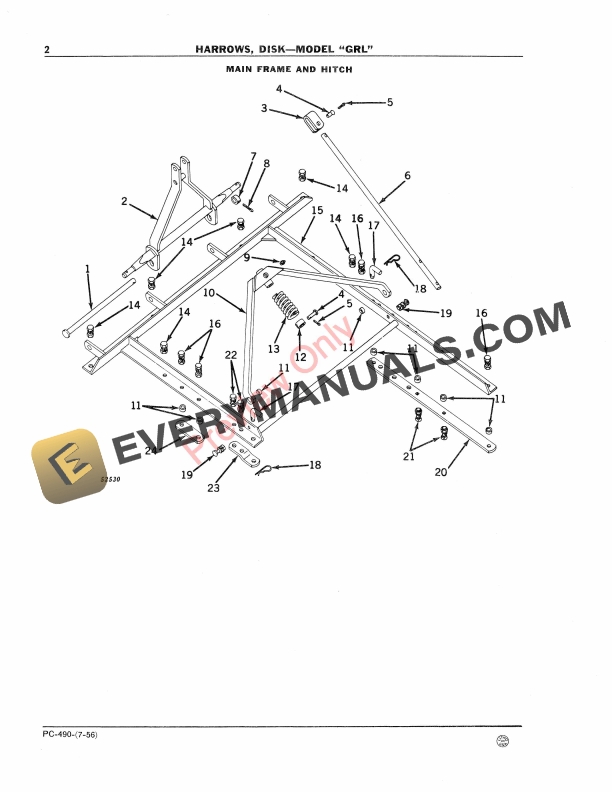 John Deere Disk Harrow – Model GRL Parts Catalog PC490 01JUL56-4