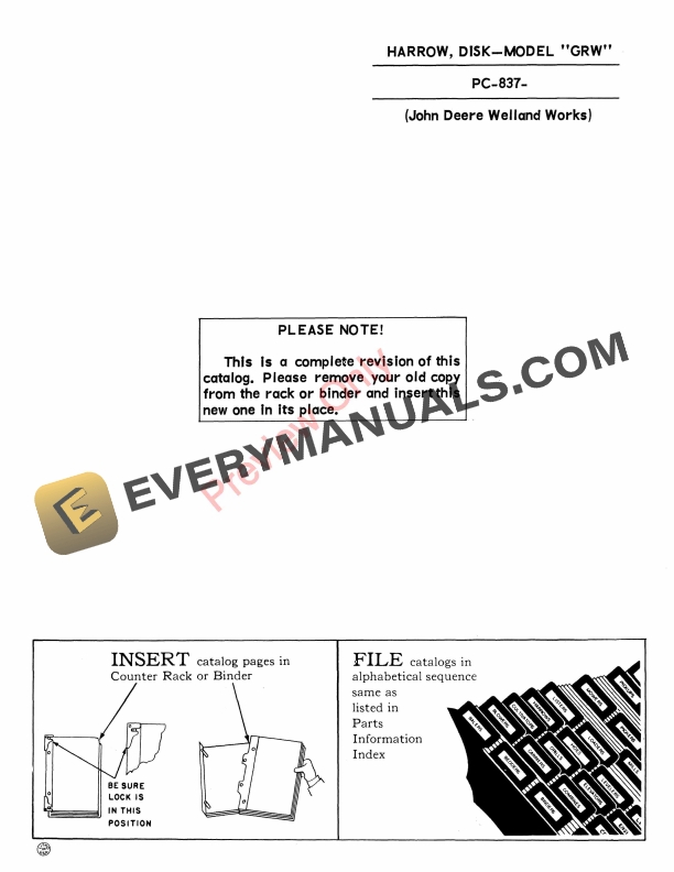 John Deere Disk Harrow – Model ‘GRW’ Parts Catalog PC837 01DEC62-1