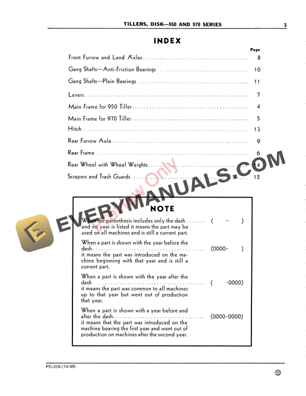 John Deere Disk Tillers – 950, 970 Series Parts Catalog PC225 01OCT59-5