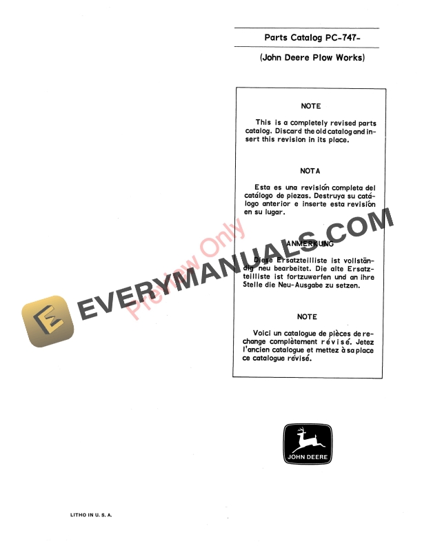 John Deere Disk Tillers – F810H Series Parts Catalog PC747 01JUN69-1