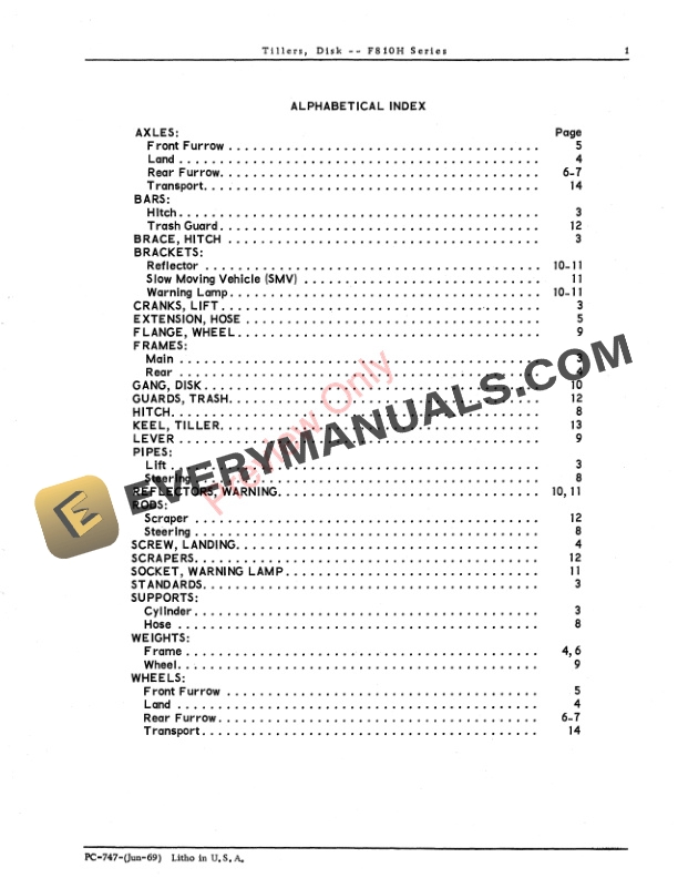 John Deere Disk Tillers – F810H Series Parts Catalog PC747 01JUN69-3