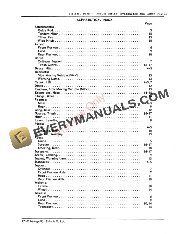 John Deere Disk Tillers – F850H Series Parts Catalog PC713 01AUG69-3