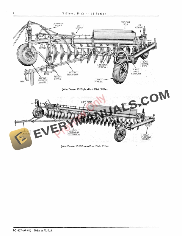 John Deere Disk Tillers Series — 15, 15A Parts Catalog PC477 01JUN61-4