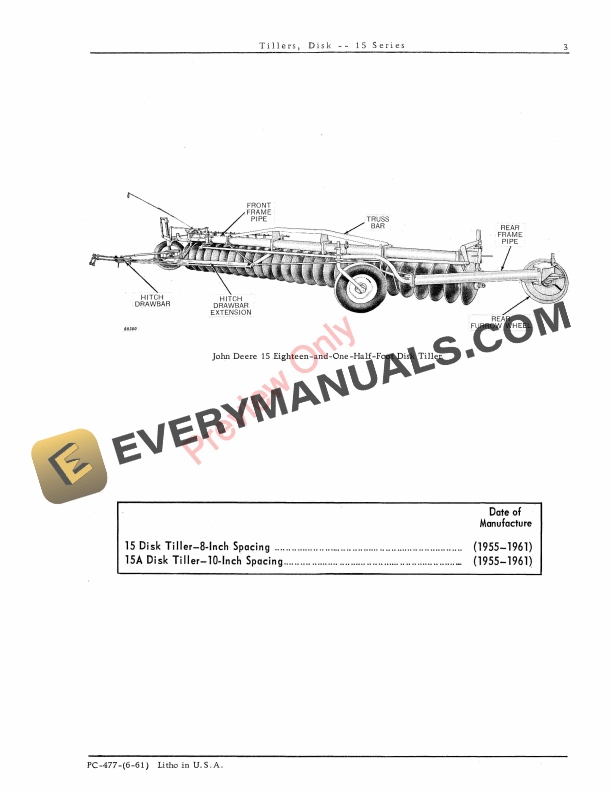 John Deere Disk Tillers Series — 15, 15A Parts Catalog PC477 01JUN61-5
