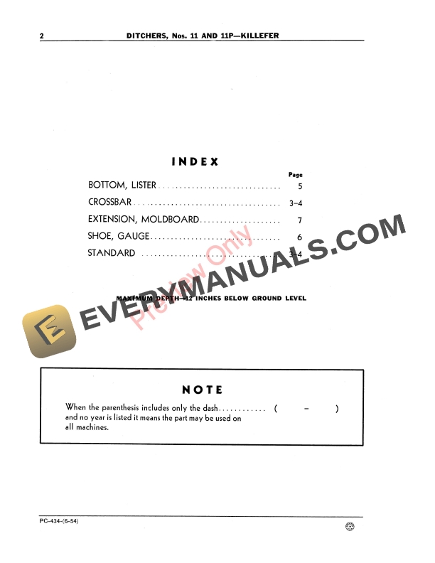 John Deere Ditchers – Nos. 11, 11P Parts Catalog PC434 01JUN54-4