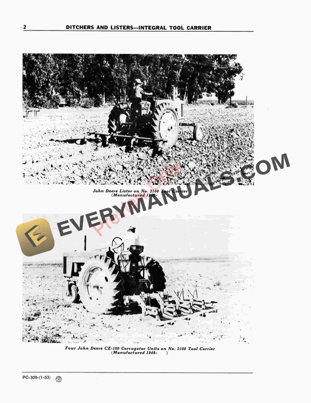 John Deere Ditchers and Listers–Integral Tool Carrier Parts Catalog PC309 01JAN53-4