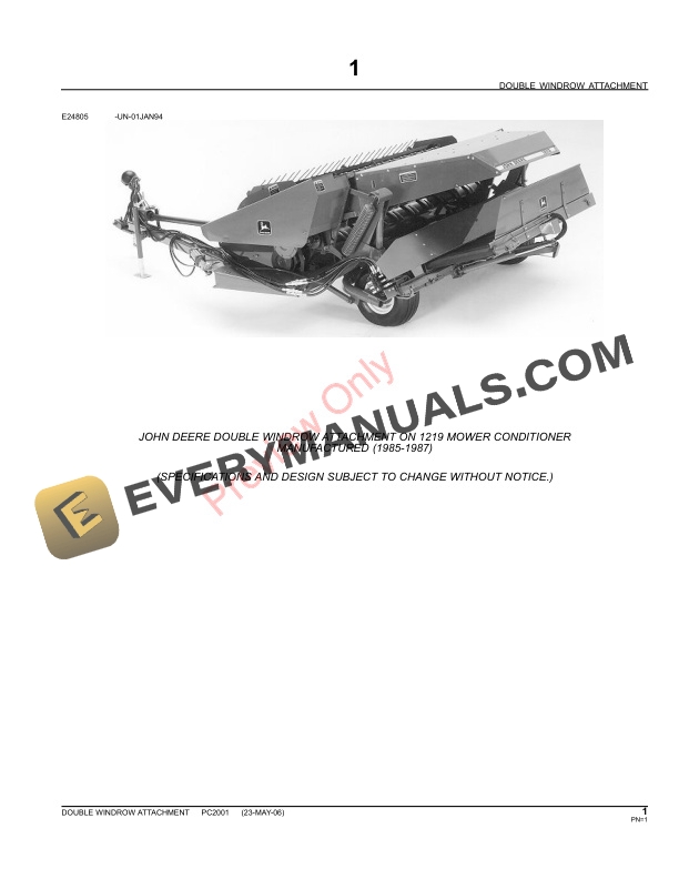 John Deere Double Windrow Attachment Parts Catalog PC2001 09MAY11-3