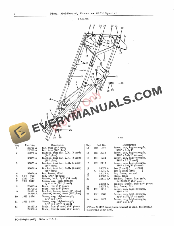 John Deere Drawn Moldboard Plow – 666H Special Parts Catalog PC566 01MAY66-4
