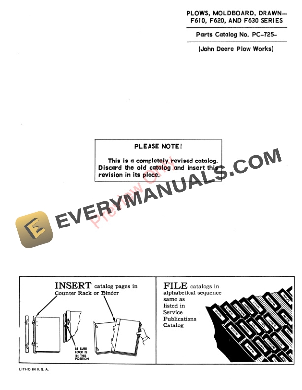 John Deere Drawn Moldboard Plows – F610, F620, F630 Series Parts Catalog PC725 01DEC65-3
