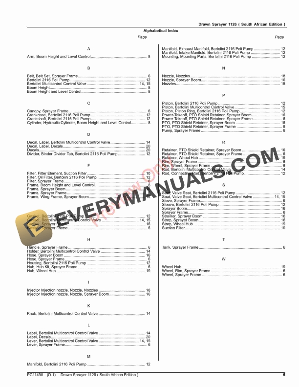 John Deere Drawn Sprayer 1126 Parts Catalog PC11490 21MAR30 5