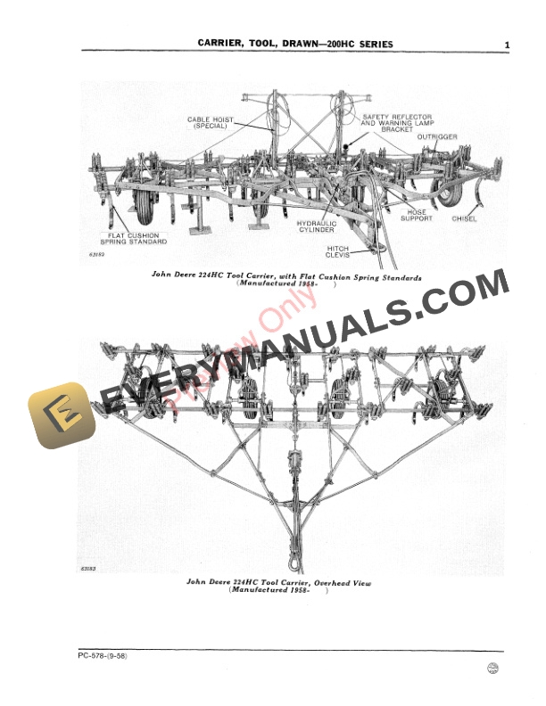John Deere Drawn Tool Carrier – 200HC Series Parts Catalog PC578 01SEP58-3