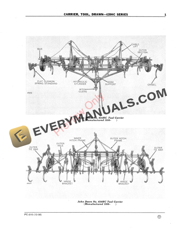 John Deere Drawn Tool Carrier – 620HC Series Parts Catalog PC516 01DEC56-3
