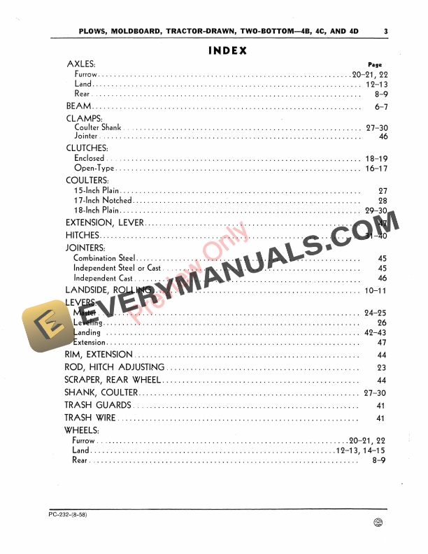 John Deere Drawn-Tractor, Two-Bottom Moldboard Plows 4B, 4C, 4D Parts Catalog PC232 01AUG58-5