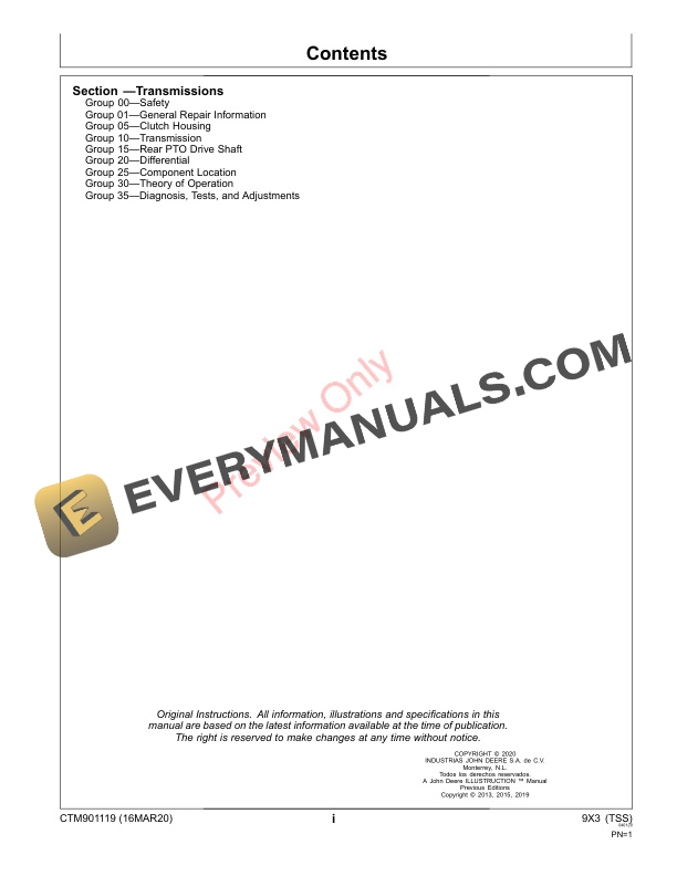 John Deere Drive Train 9X3 (TSS) Component Technical Manual CTM901119 16MAR20 PDF 6 John Deere Drive Train 9X3 TSS Component Technical Manual CTM901119 16MAR20 3
