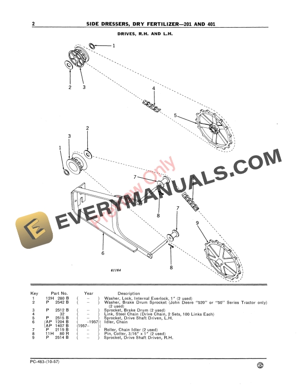 John Deere Dry Fertilizer Side Dressers – 201 and 401 Parts Catalog PC483 01OCT57-4