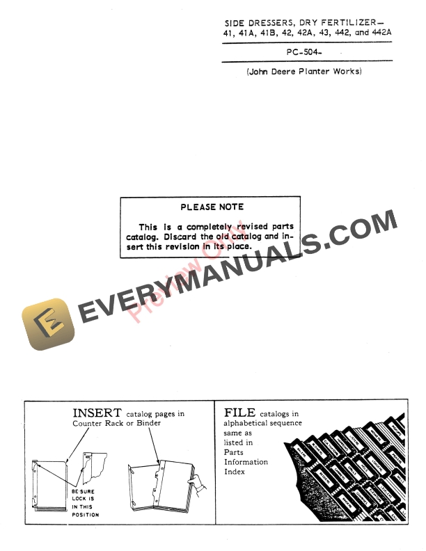 John Deere Dry Fertilizer Side Dressers Parts Catalog PC504 01JUN66-1