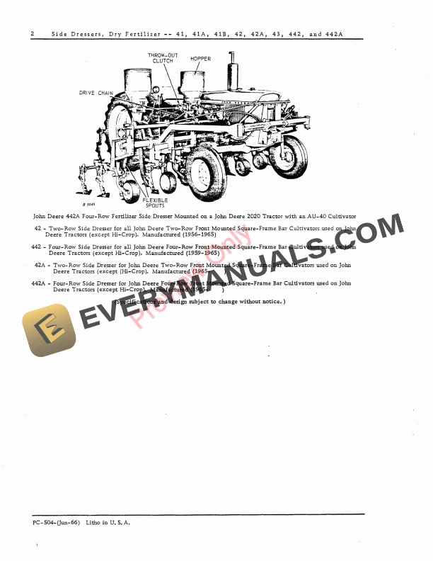 John Deere Dry Fertilizer Side Dressers Parts Catalog PC504 01JUN66 5 John Deere Dry Fertilizer Side Dressers Parts Catalog PC504 01JUN66-4