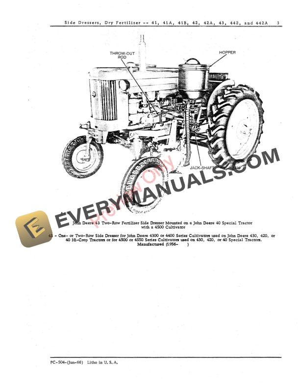 John Deere Dry Fertilizer Side Dressers Parts Catalog PC504 01JUN66 6 John Deere Dry Fertilizer Side Dressers Parts Catalog PC504 01JUN66-5