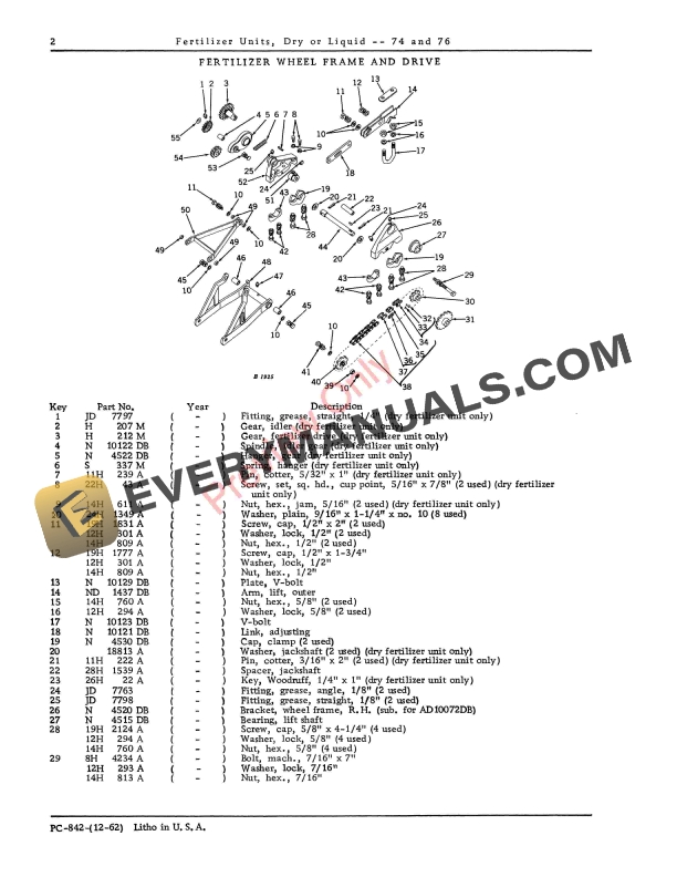 John Deere Dry or Liquid Fertilizer Units – 74, 76 Parts Catalog PC842 01DEC62-4