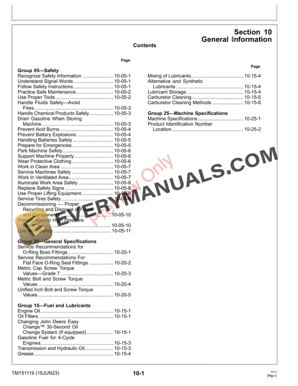 John Deere E100, E110, E120, E130, E140, E150, E160, E170 and E180 Lawn Tractors Technical Manual TM151119 15JUN23 7 John Deere E100 E110 E120 E130 E140 E150 E160 E170 and E180 Lawn Tractors Technical Manual TM151119 15JUN23 5