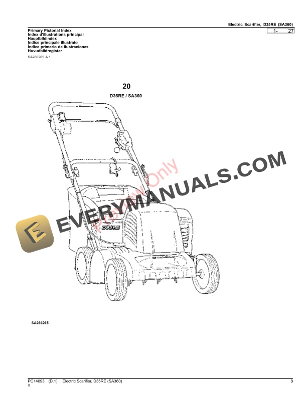 John Deere Electric Scarifier, D35RE (SA360) Parts Catalog PC14093 07AUG20-3