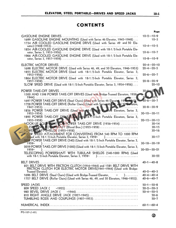 John Deere Elevator Steel Portable Drives and Speed Jacks Parts Catalog PC107 01JAN61 3