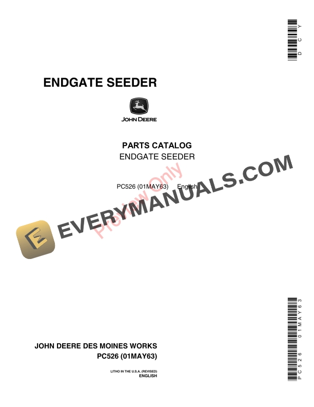 John Deere Endgate Seeder Parts Catalog PC526 01MAY63 1 John Deere Endgate Seeder Parts Catalog PC526 01MAY63-1