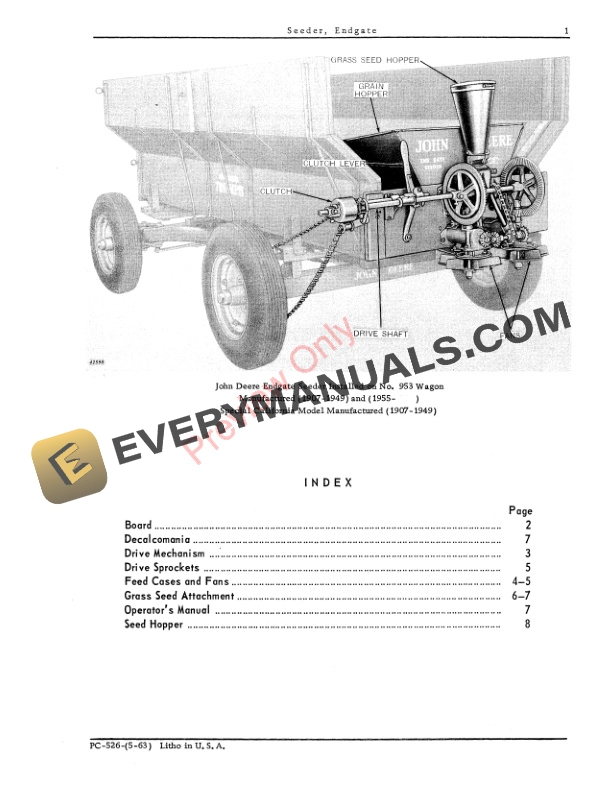 John Deere Endgate Seeder Parts Catalog PC526 01MAY63-3