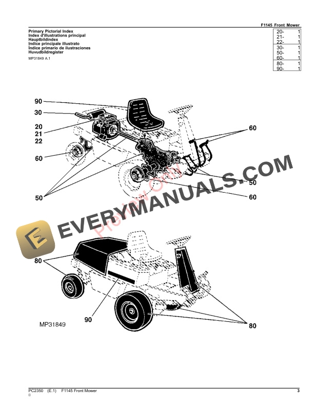 John Deere F1145 Front Mower Parts Catalog PC2350 17FEB23-3