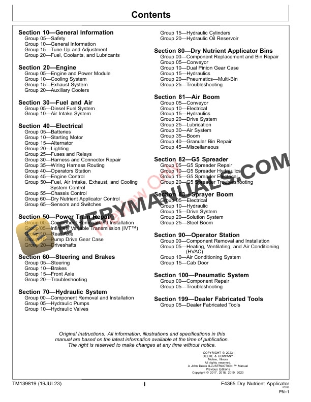 John Deere F4365 Dry Nutrient Applicator Repair Technical Manual TM139819 19JUL23 5 John Deere F4365 Dry Nutrient Applicator Repair Technical Manual TM139819 19JUL23 3
