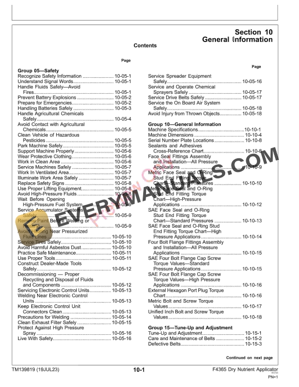 John Deere F4365 Dry Nutrient Applicator Repair Technical Manual TM139819 19JUL23 7 John Deere F4365 Dry Nutrient Applicator Repair Technical Manual TM139819 19JUL23 5