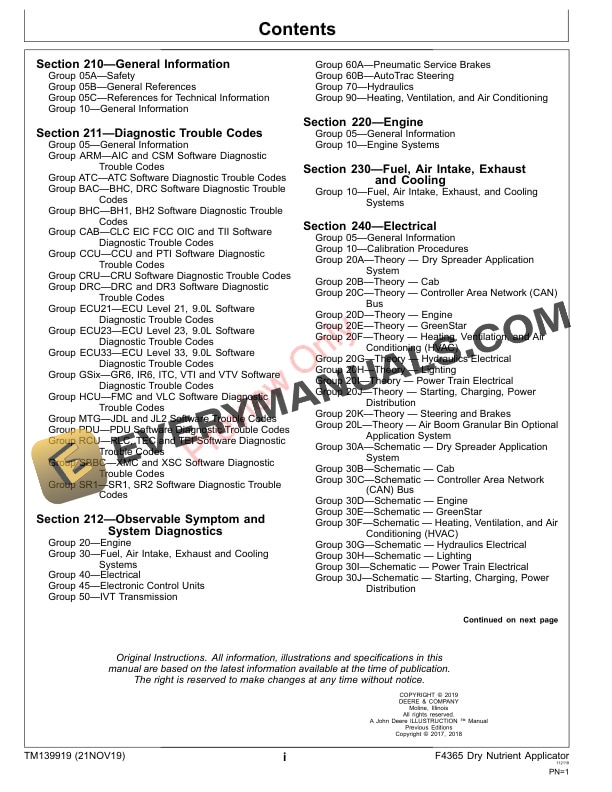 John Deere F4365 Dry Nutrient Applicators Diagnostic Technical Manual TM139919 21NOV19 3