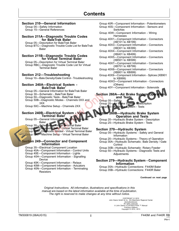 John Deere F440M and F440R Round Balerss Technical Manual TM300819 06AUG2015 3
