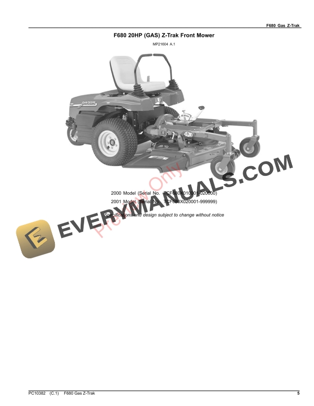 John Deere F680 GAS Z TRAK Parts Catalog PC10382 12NOV23 5