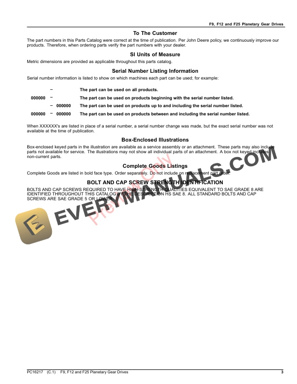 John Deere F9, F12 and F25 Planetary Gear Drives Parts Catalog PC16217 30JUN22-3