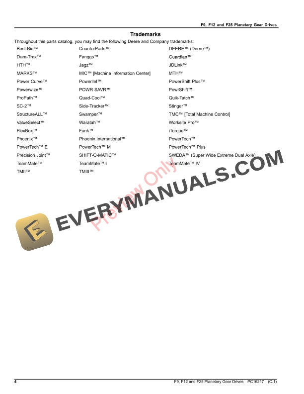 John Deere F9, F12 and F25 Planetary Gear Drives Parts Catalog PC16217 30JUN22-4