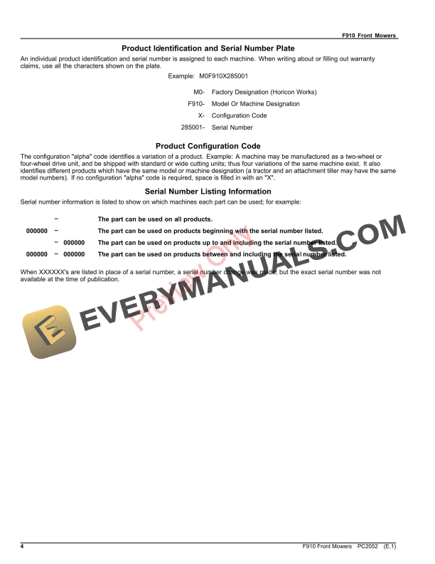 John Deere F910 Front Mowers Parts Catalog PC2052 03OCT23-4