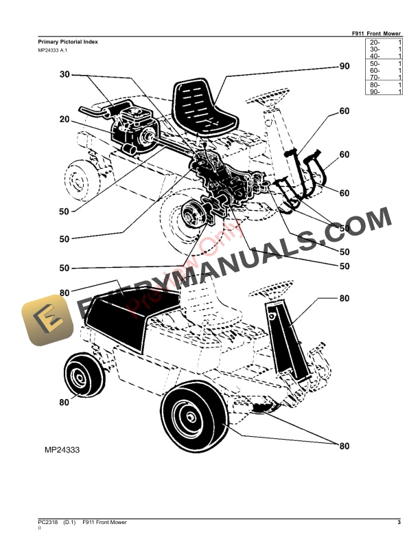 John Deere F911 FRONT MOWER Parts Catalog PC2318 24MAR21-3