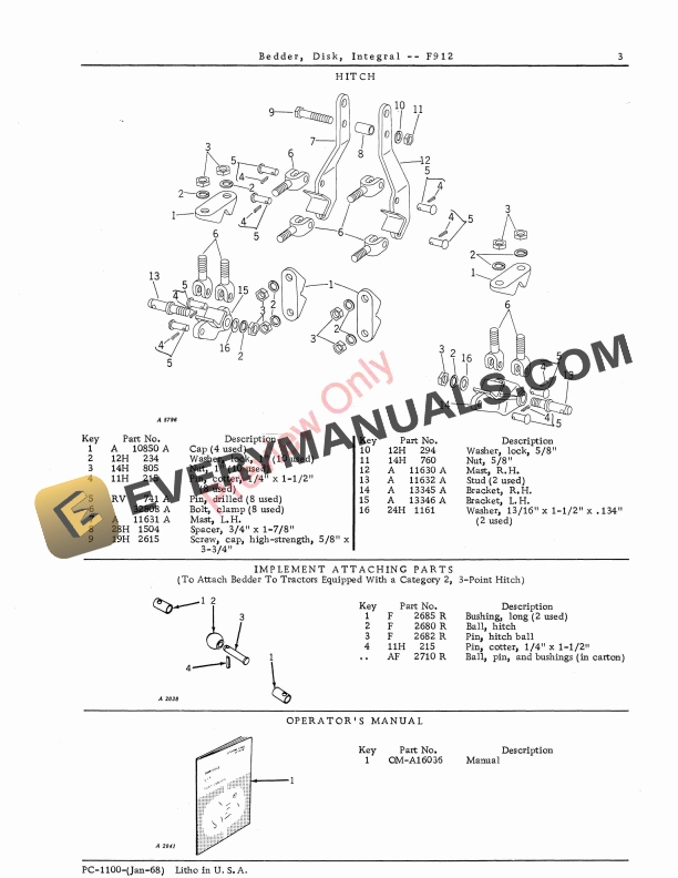 John Deere F912 Disk Bedder Integral Parts Catalog PC1100 01JAN68 5