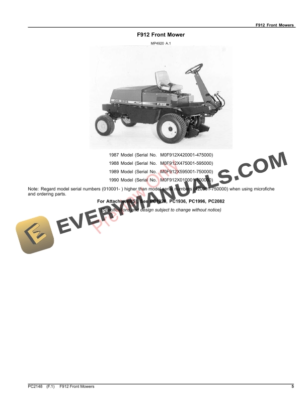 John Deere F912 Front Mowers Parts Catalog PC2148 03OCT23-5