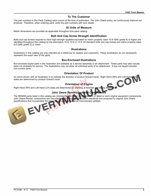 John Deere F930 Front Mower Parts Catalog PC10390 24JUN22 5