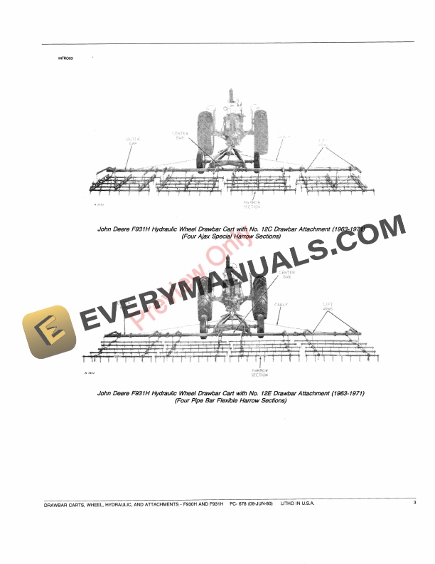 John Deere F930H, F931H Hydraulic Wheel Drawbar Cart and Attachments Parts Catalog PC678 09JUN80 6 John Deere F930H, F931H Hydraulic Wheel Drawbar Cart and Attachments Parts Catalog PC678 09JUN80-5